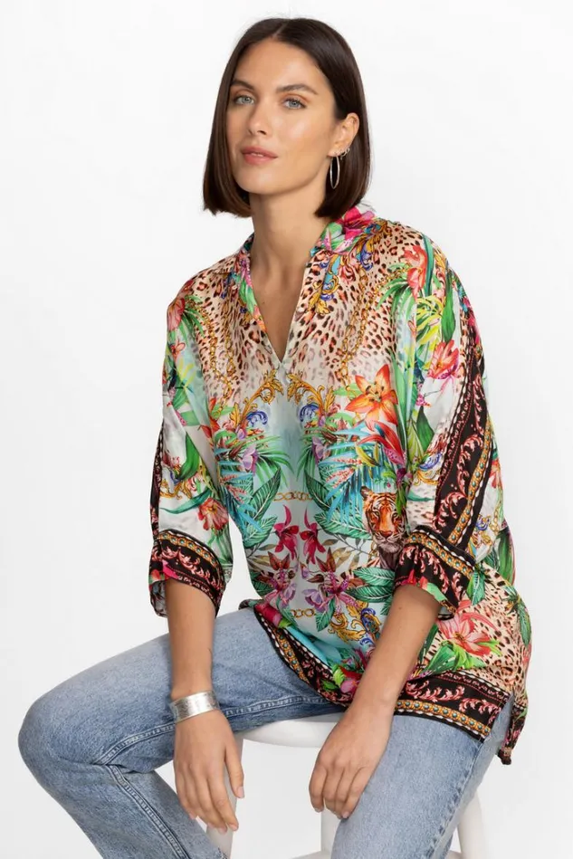 Women AVIINA TUNIC Miller Tigre Scarf Print Johnny Was Tops
