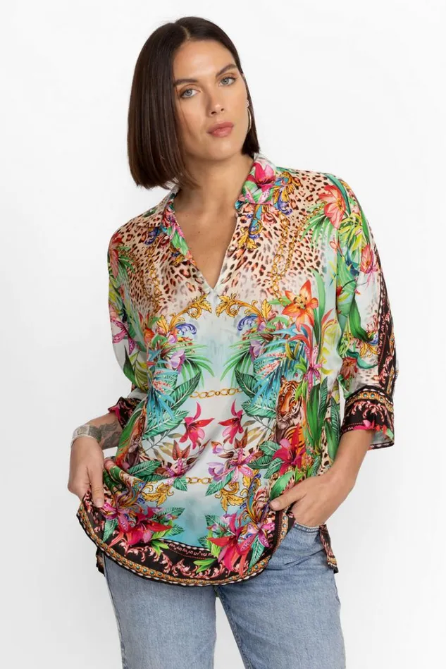 Women AVIINA TUNIC Miller Tigre Scarf Print Johnny Was Tops Women AVIINA TUNIC Miller Tigre Scarf Print Johnny Was Tops