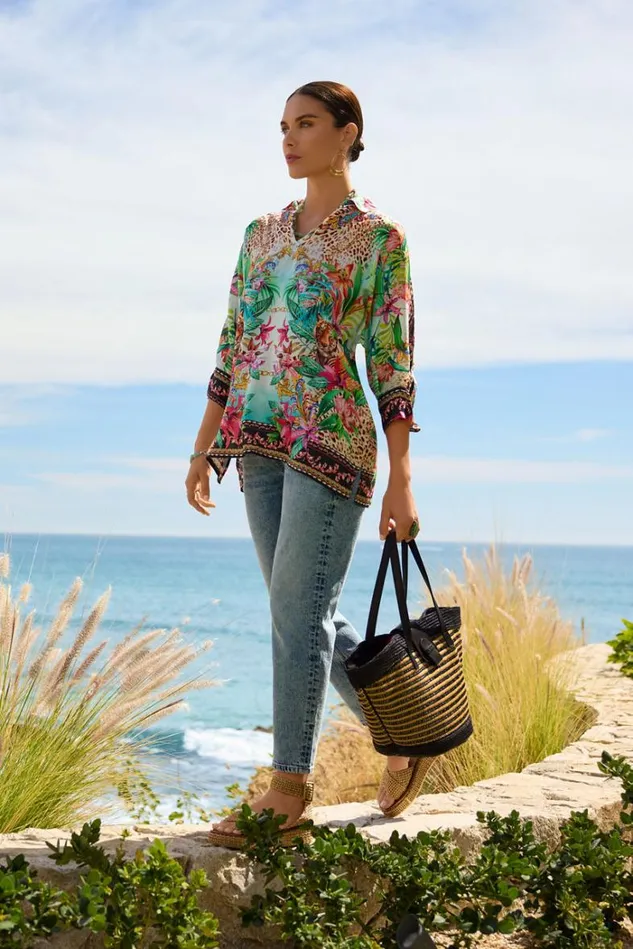 Women AVIINA TUNIC Miller Tigre Scarf Print Johnny Was Tops Women AVIINA TUNIC Miller Tigre Scarf Print Johnny Was Tops