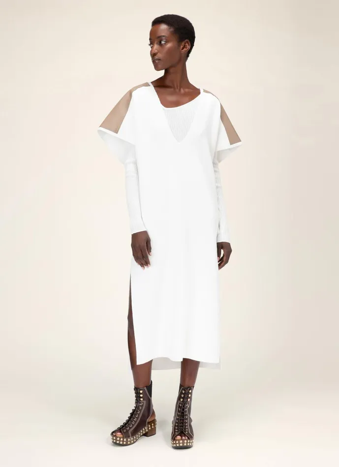 Women Bally Dresses And Skirts Kaftan Dress 8211 Wool Dress In White