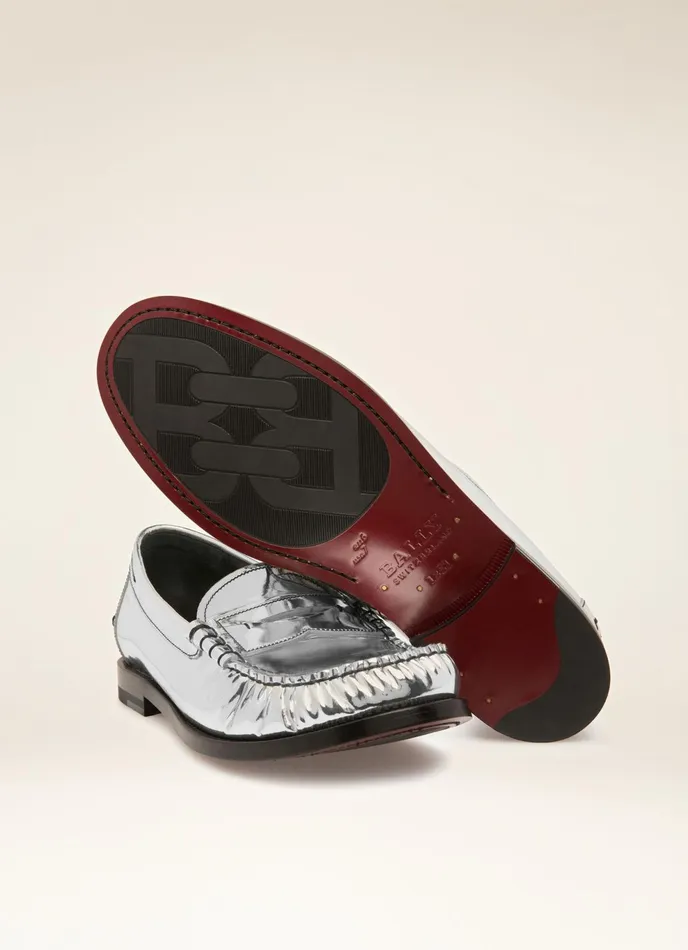 Women Bally Flats and Moccasins Coelo 8211 Leather Moccasins In Silver