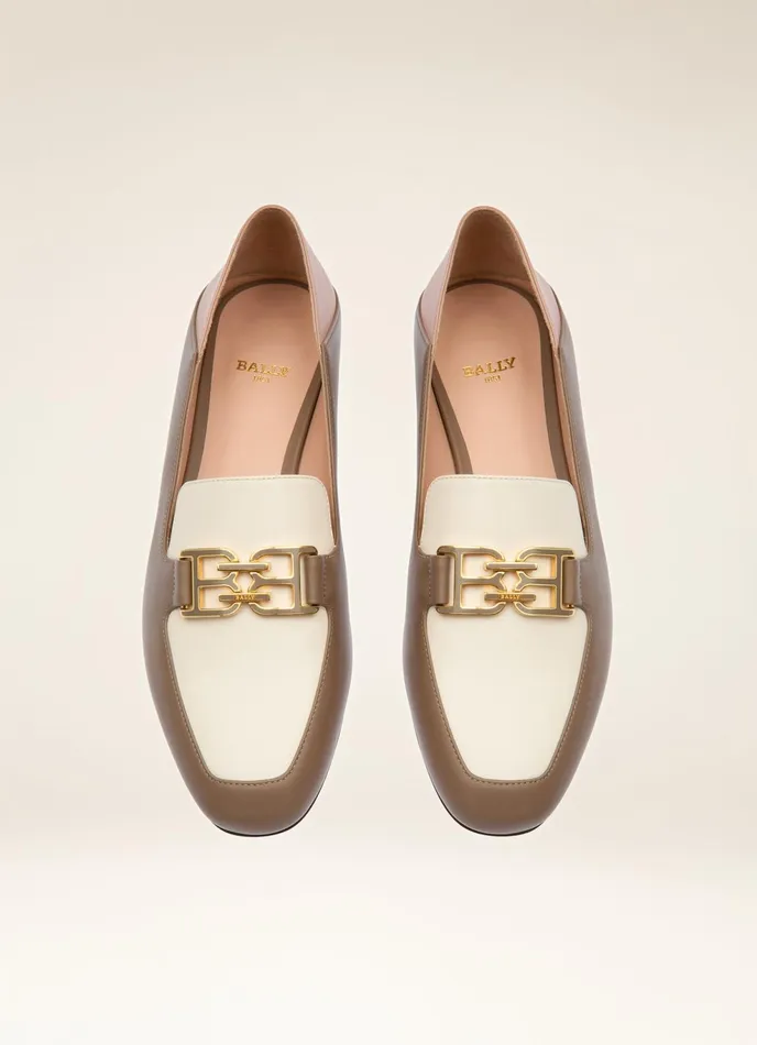 Women Bally Flats and Moccasins Ellah Flat 8211 Leather Loafers In Taupe Bone and Blush Pink