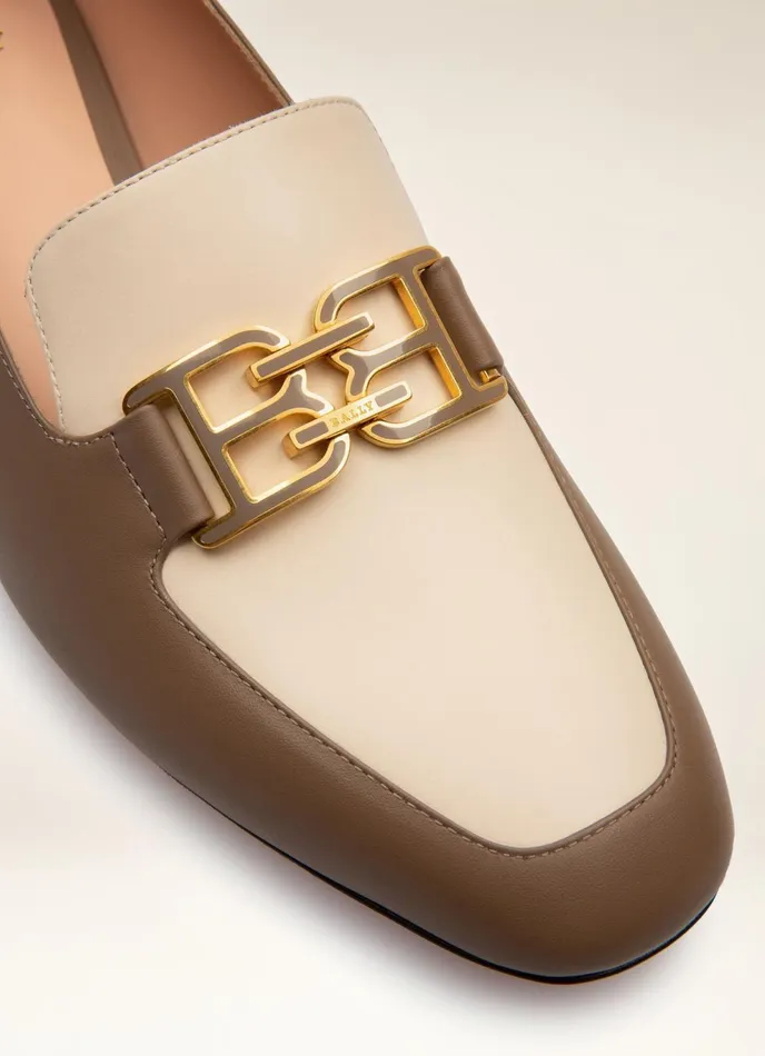 Women Bally Flats and Moccasins Ellah Flat 8211 Leather Loafers In Taupe Bone and Blush Pink