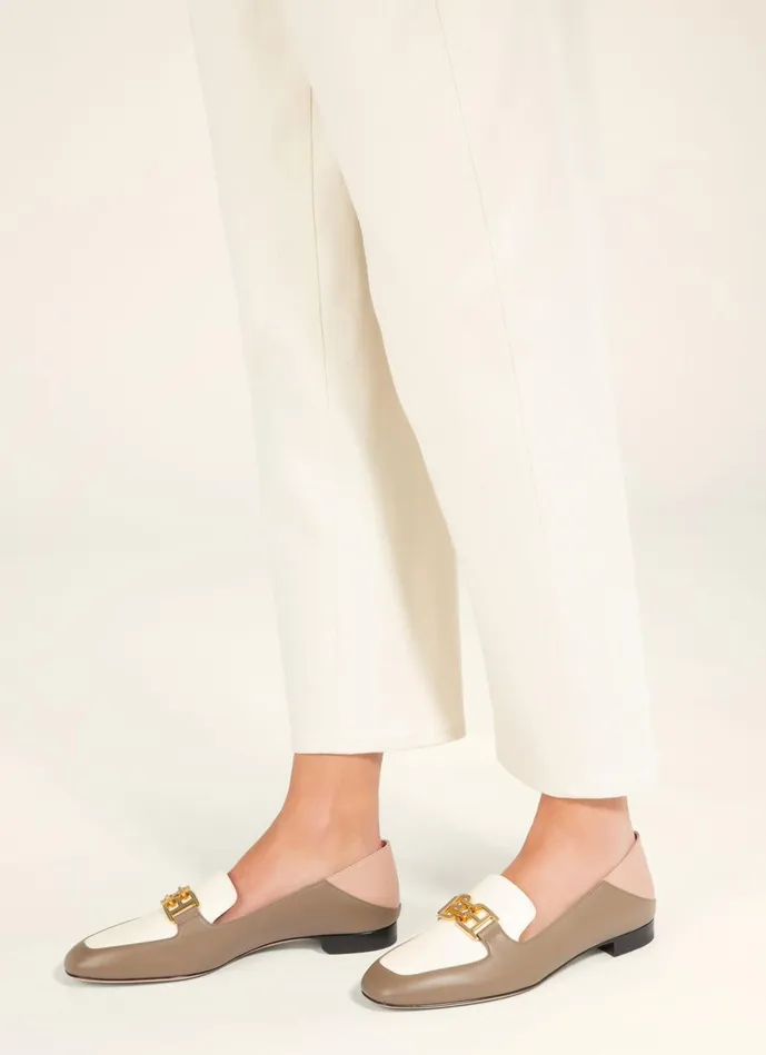 Women Bally Flats and Moccasins Ellah Flat 8211 Leather Loafers In Taupe Bone and Blush Pink