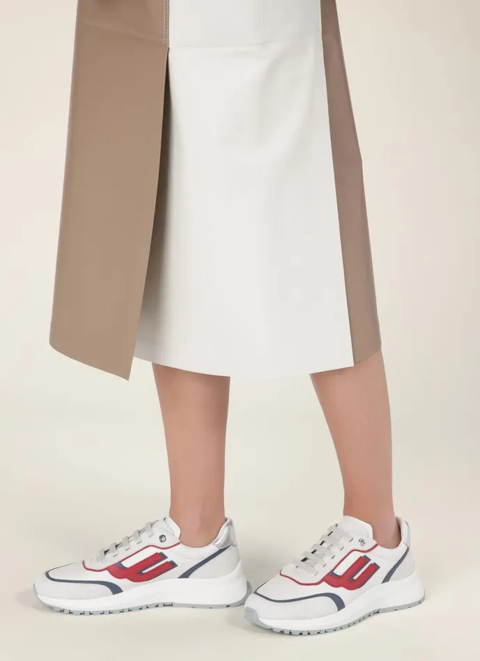 Women Bally Sneakers Demmy 8211 Leather Sneakers In White Red and Blue