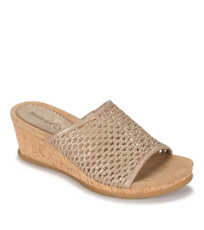 Women Baretraps Slides and Slip On Sandals Flossey Wedge Slide Sandal Soft Gold