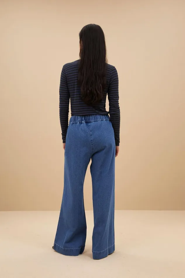 Women Basic Ls Melange Stripe Top Blue Nights Bybar Tops and Shirts