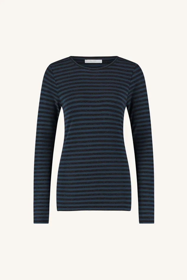 Women Basic Ls Melange Stripe Top Blue Nights Bybar Tops and Shirts