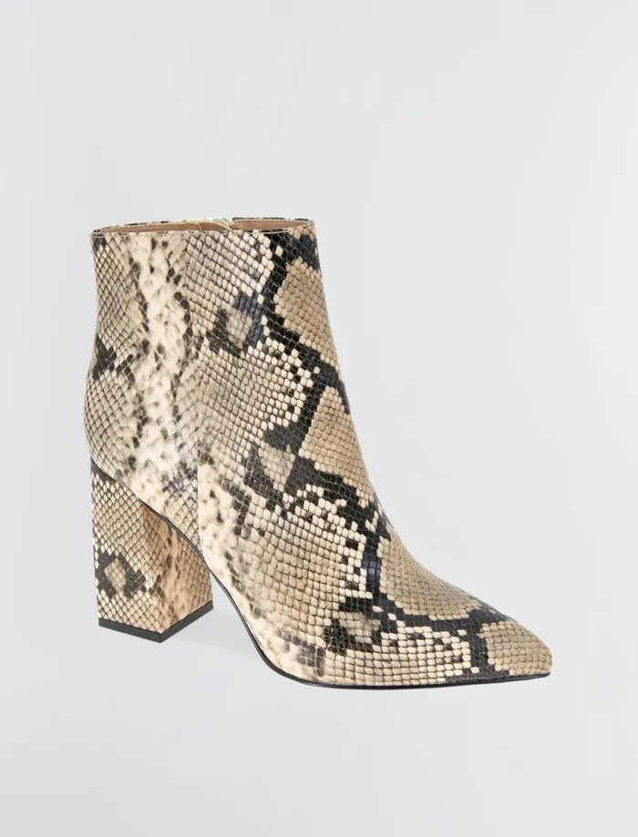 Women BCBG Shoes Briel Snakeskin Bootie Natural Snake