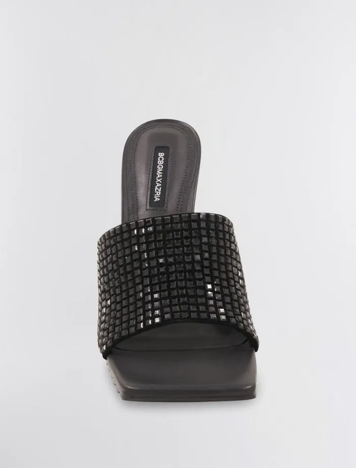 Women BCBG Shoes Porsha Slide Heel Black Sequins