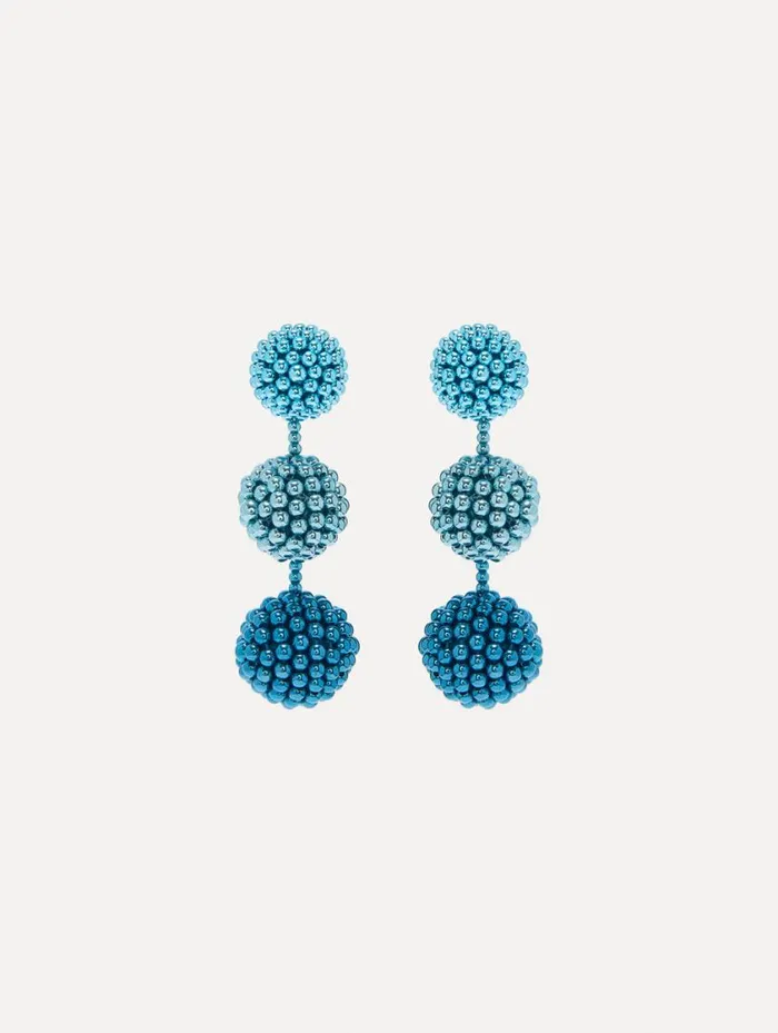Women Beaded Sphere Earrings Blue Oscar De La Renta Earrings
