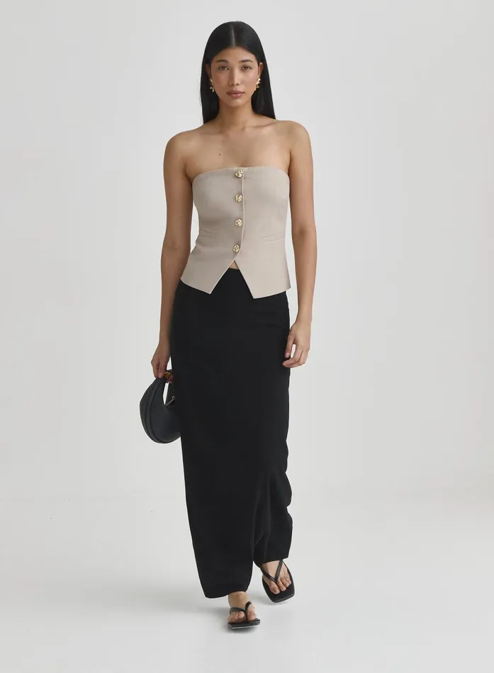 Women Beige Bandeau Button Corset Top Lia 4th and Reckless Tops