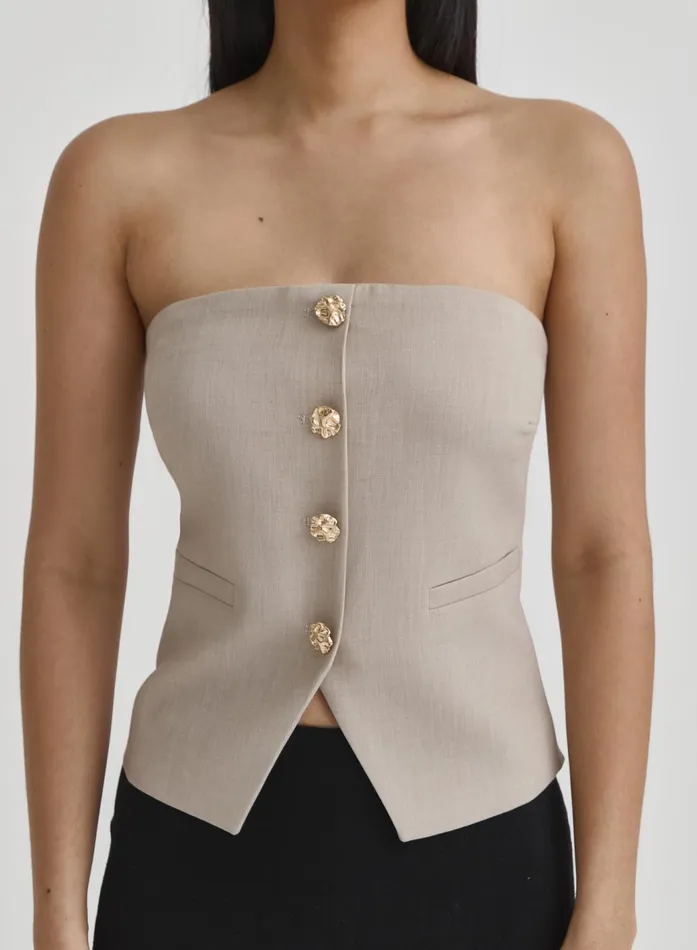Women Beige Bandeau Button Corset Top Lia 4th and Reckless Tops