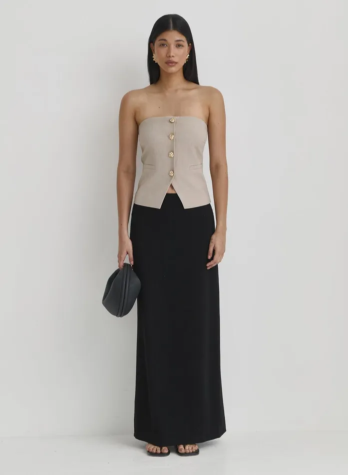 Women Beige Bandeau Button Corset Top Lia 4th and Reckless Tops