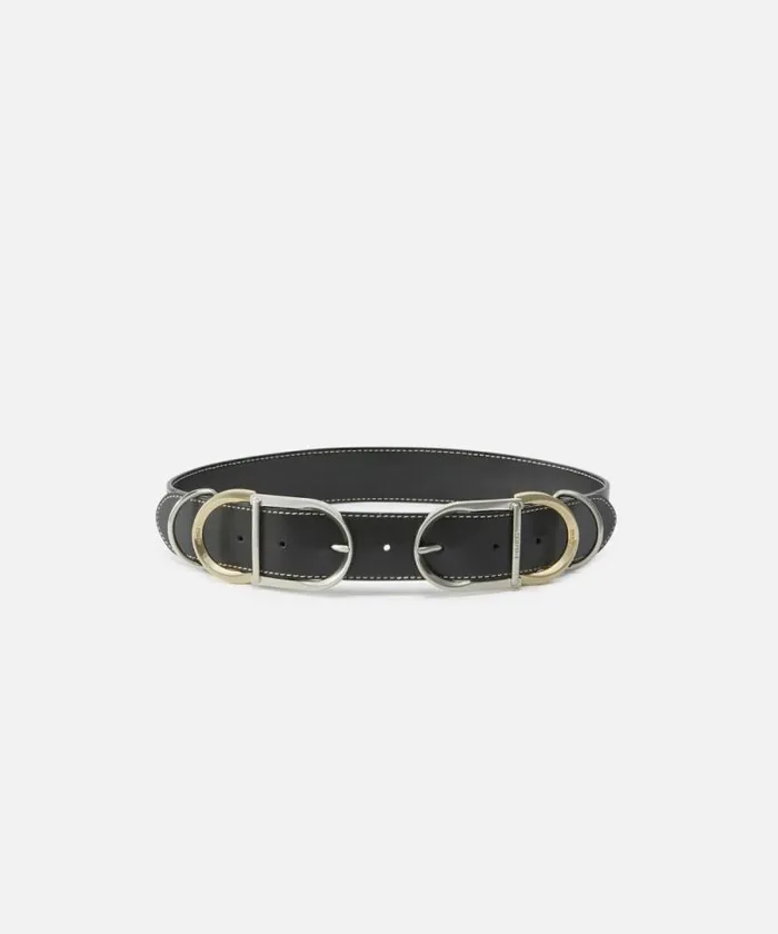Women Belts Pinko Leather Belt With Multiple Metal Loops 4cm Blackmix Gal Gold Nikel Women Belts Pinko Leather Belt With Multiple Metal Loops 4cm Blackmix Gal Gold Nikel