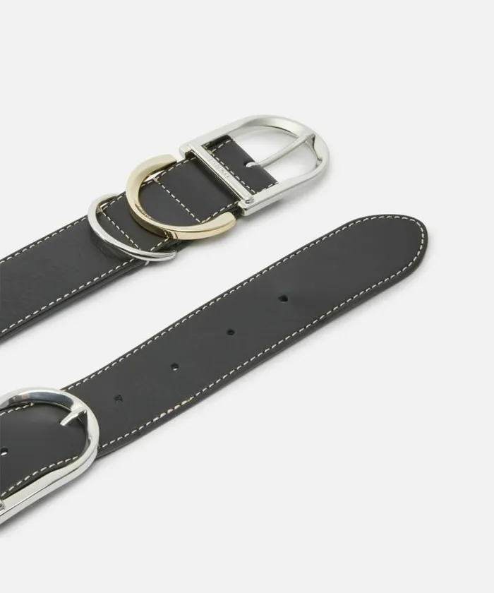 Women Belts Pinko Leather Belt With Multiple Metal Loops 4cm Blackmix Gal Gold Nikel Women Belts Pinko Leather Belt With Multiple Metal Loops 4cm Blackmix Gal Gold Nikel