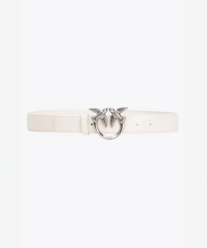 Women Belts Pinko Love Birds High Leather Belt 4cm Whitewhiteold Silver