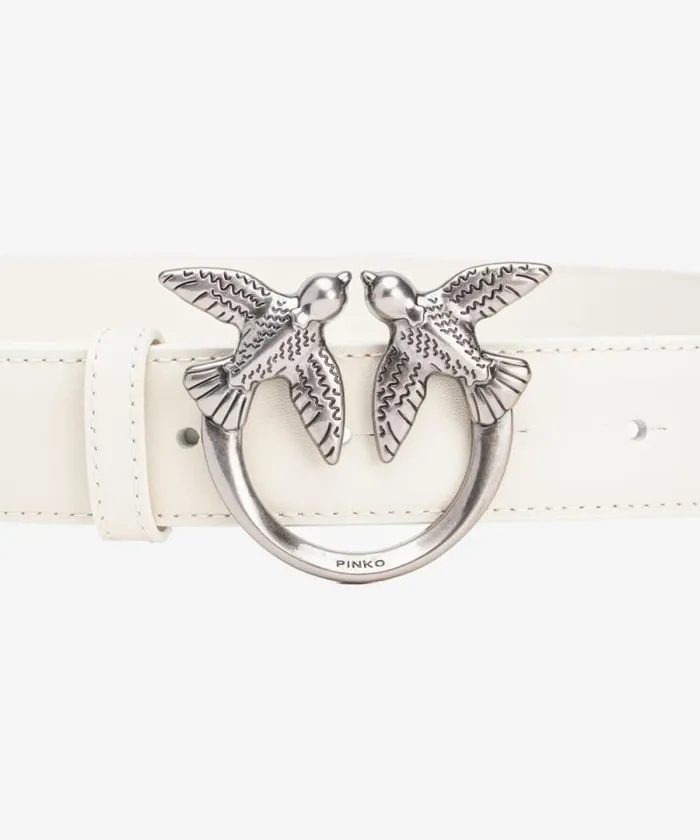 Women Belts Pinko Love Birds High Leather Belt 4cm Whitewhiteold Silver Women Belts Pinko Love Birds High Leather Belt 4cm Whitewhiteold Silver