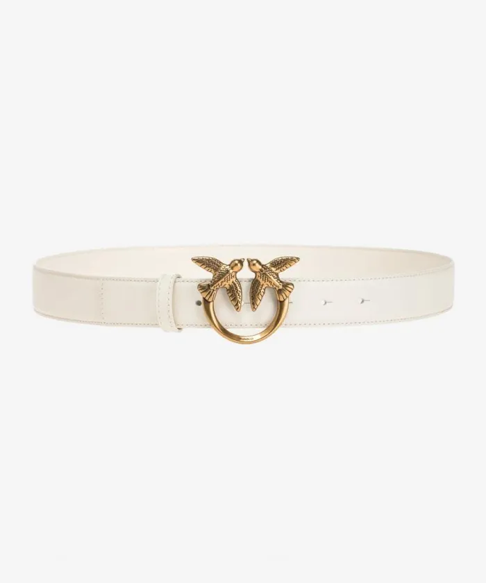Women Belts Pinko Love Birds Leather Belt 3cm Whitewhiteantique Gold