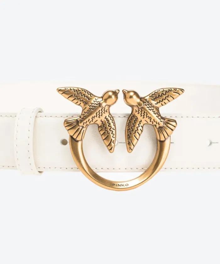 Women Belts Pinko Love Birds Leather Belt 3cm Whitewhiteantique Gold Women Belts Pinko Love Birds Leather Belt 3cm Whitewhiteantique Gold