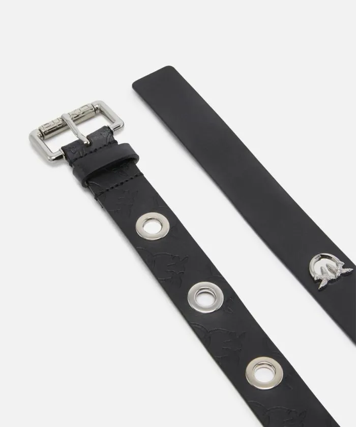 Women Belts Pinko Monogramprint Belt With Eyelets 3cm Limo Blackshiny Nickel Women Belts Pinko Monogramprint Belt With Eyelets 3cm Limo Blackshiny Nickel