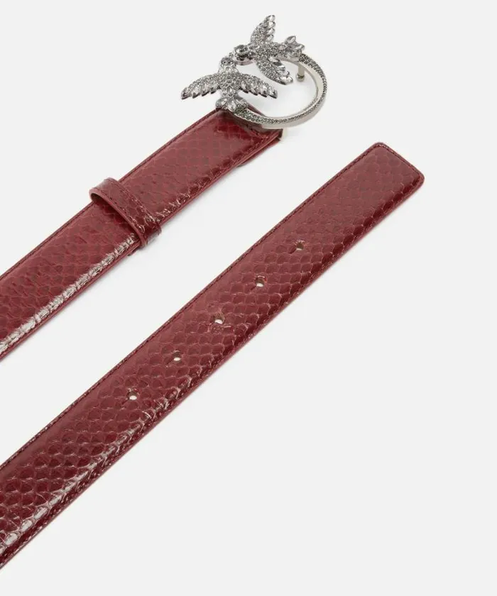 Women Belts Pinko PINKO Galleria 3cm Belt In Glossy Python Skin Cordovan Tanold Silver Women Belts Pinko PINKO Galleria 3cm Belt In Glossy Python Skin Cordovan Tanold Silver