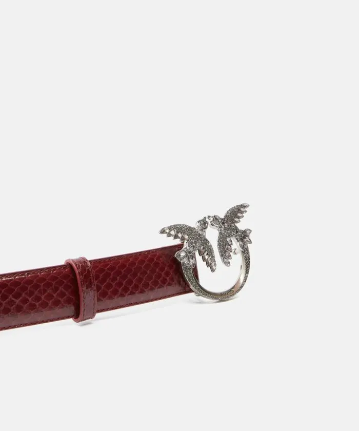 Women Belts Pinko PINKO Galleria 3cm Belt In Glossy Python Skin Cordovan Tanold Silver Women Belts Pinko PINKO Galleria 3cm Belt In Glossy Python Skin Cordovan Tanold Silver
