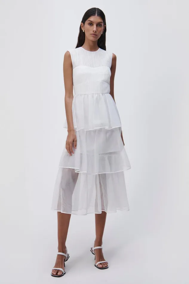 Women Benton Tulle Plisse Midi Dress White Jonathan Simkhai Dresses and Jumpsuits Women Benton Tulle Plisse Midi Dress White Jonathan Simkhai Dresses and Jumpsuits