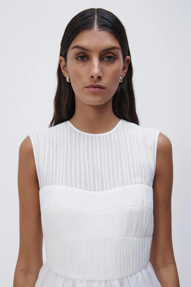 Women Benton Tulle Plisse Midi Dress White Jonathan Simkhai Dresses and Jumpsuits
