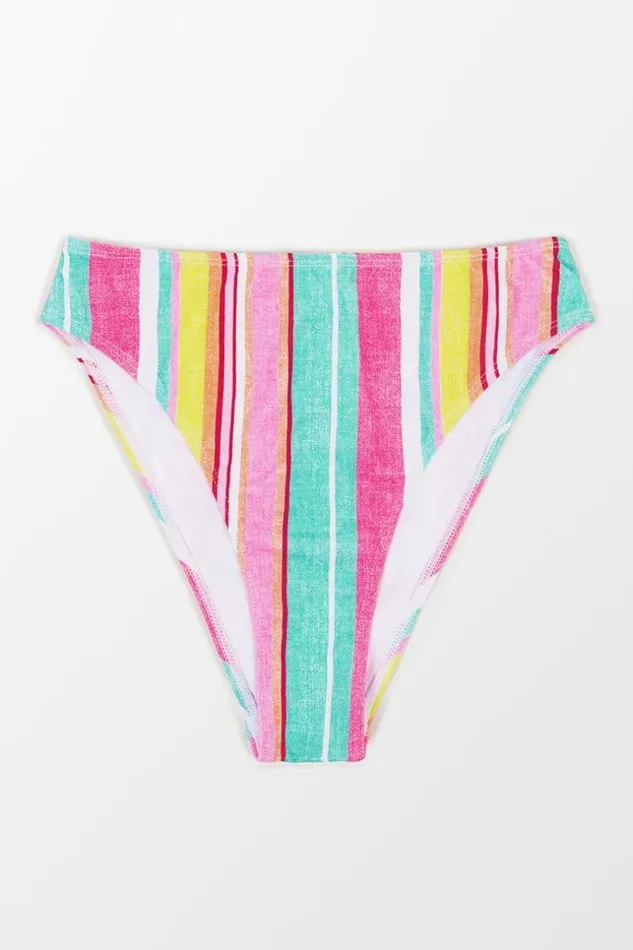 Women Bikini Bottoms Cupshe Soleil Stripe Cheeky High Leg High Waist Bikini Bottom Multicolor