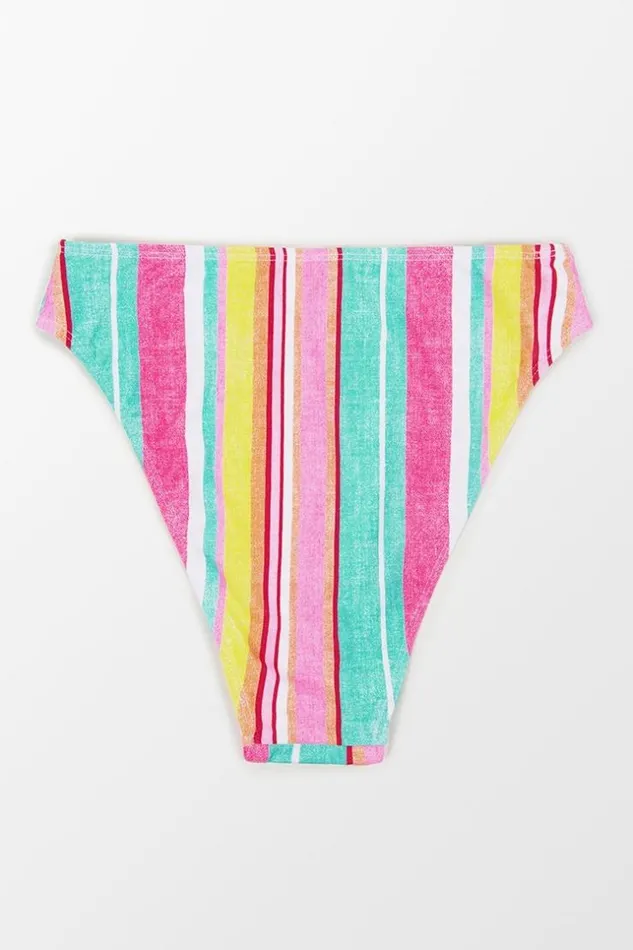 Women Bikini Bottoms Cupshe Soleil Stripe Cheeky High Leg High Waist Bikini Bottom Multicolor