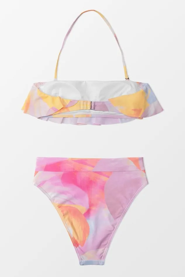 Women Bikini Sets Cupshe Aliya Abstract Print Ruffle High Waist Bikini Multicolor