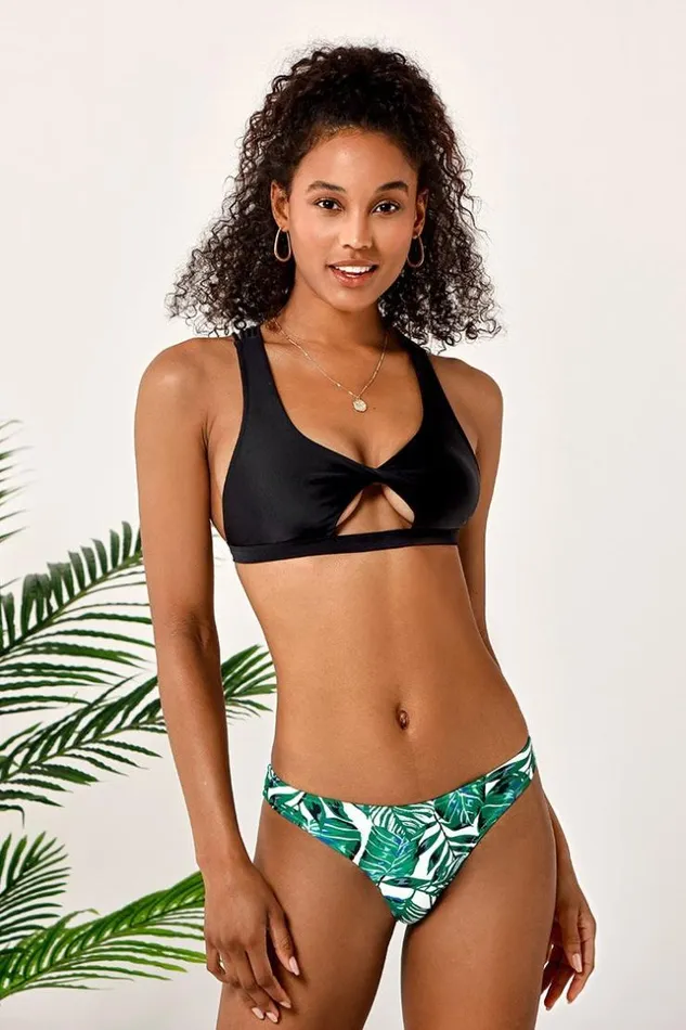 Women Bikini Sets Cupshe Black And Leafy Strappy Cutout Bikini Black