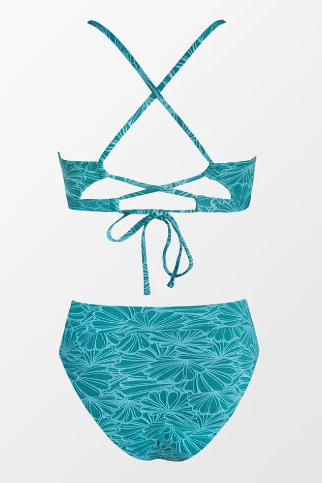 Women Bikini Sets Cupshe Flourishing Floral Scalloped Bralette And Cheeky High Waist Set Teal