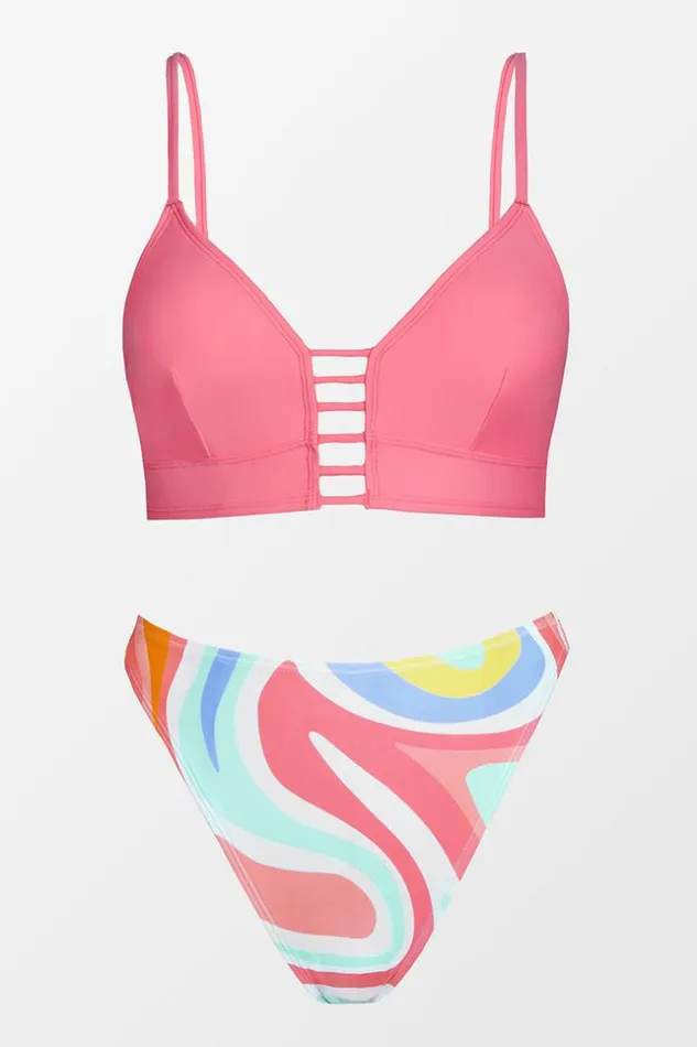 Women Bikini Sets Cupshe Moving and Grooving Strappy Bralette And High Waist Bikini Set Multicolor