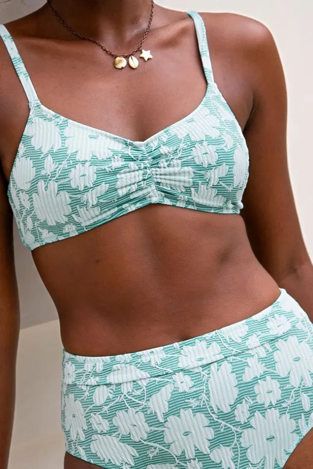 Women Bikini Sets Cupshe Siena Floral Ruched High Waisted Bikini Green