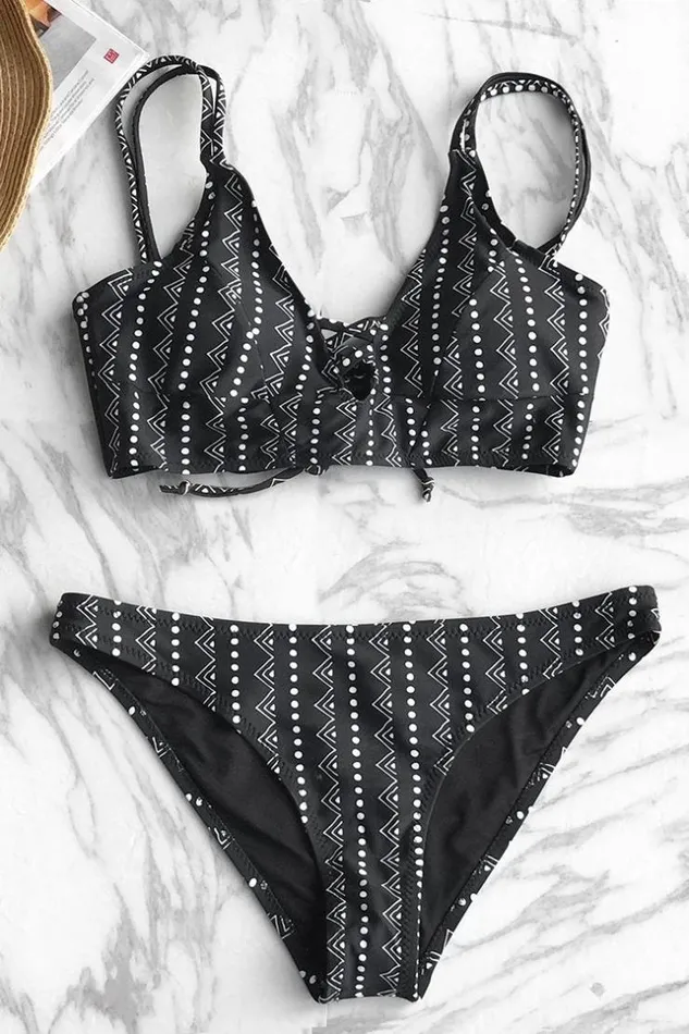 Women Bikini Sets Cupshe Tropic Heat Bikini Set Blackwhite
