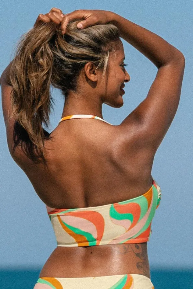 Women Bikini Tops Cupshe Dancing Ribbon Removable Strap Bandeau Cropped Tankini Top Multicolor