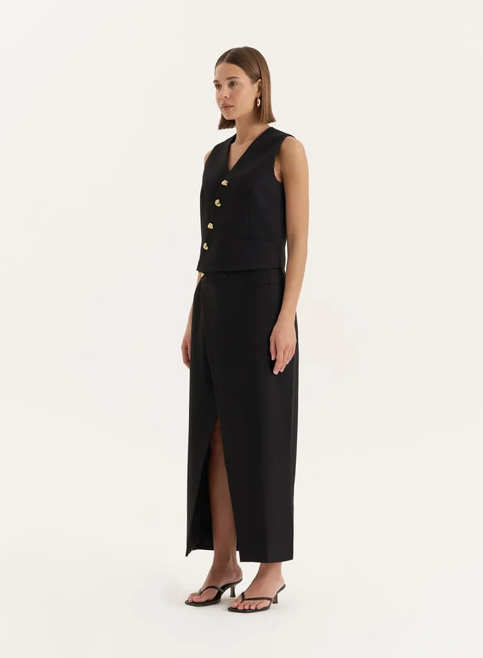 Women Black Asymmetric Gold Button Front Waistcoat Brie 4th and Reckless Tops