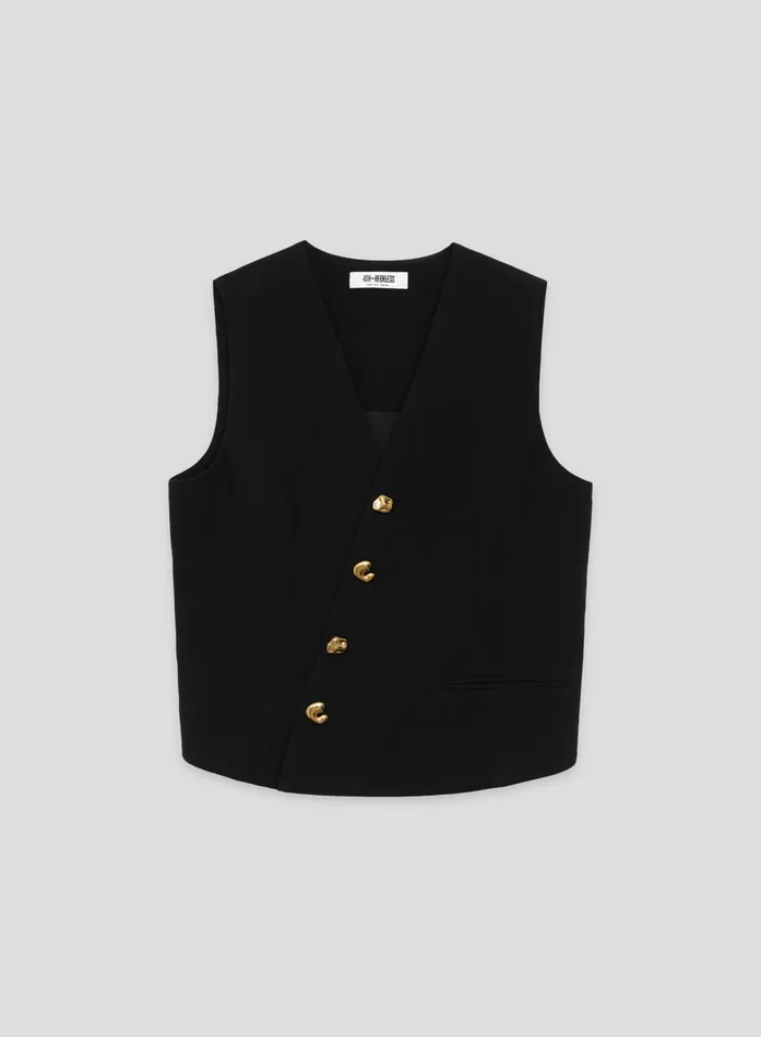 Women Black Asymmetric Gold Button Front Waistcoat Brie 4th and Reckless Tops