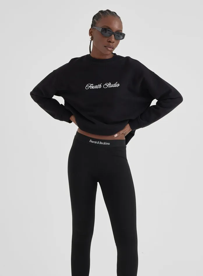 Women Black Elasticated Waist Legging Amber 4th and Reckless Pants