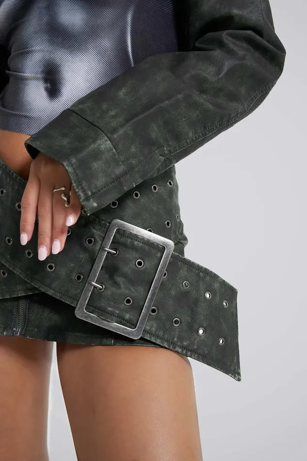 Women Black Faux Leather Wrap Around Belt Mini Skirt Jaded London CoOrds