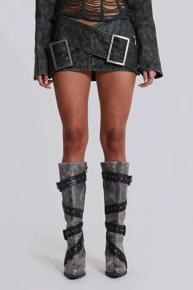 Women Black Faux Leather Wrap Around Belt Mini Skirt Jaded London CoOrds