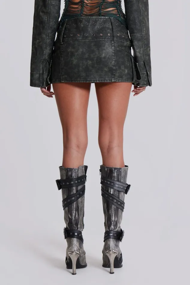 Women Black Faux Leather Wrap Around Belt Mini Skirt Jaded London CoOrds