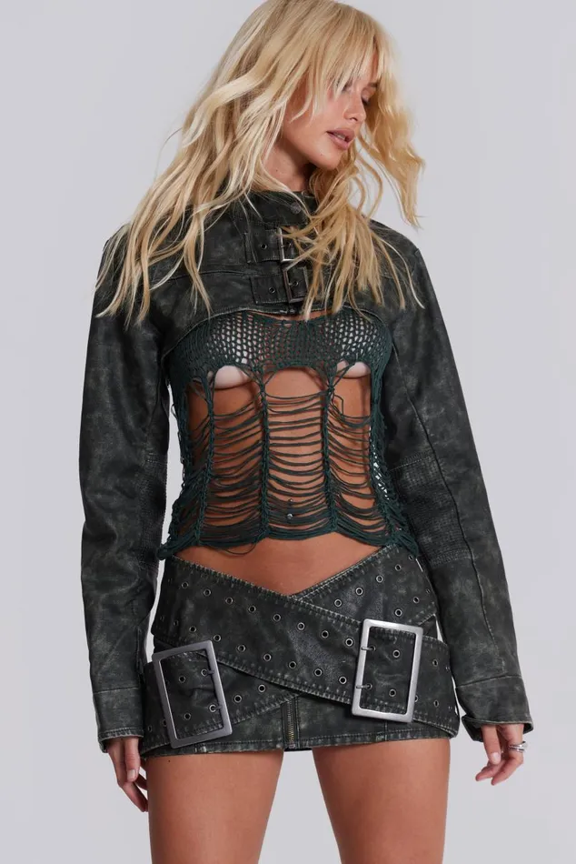 Women Black Faux Leather Wrap Around Belt Mini Skirt Jaded London CoOrds