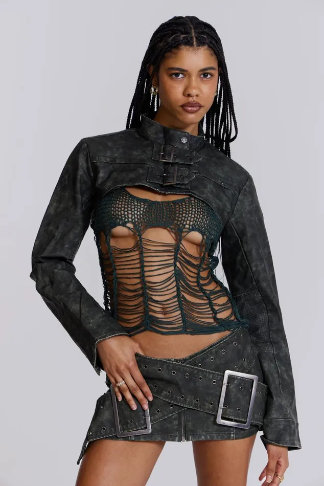 Women Black Faux Leather Wrap Around Belt Mini Skirt Jaded London CoOrds