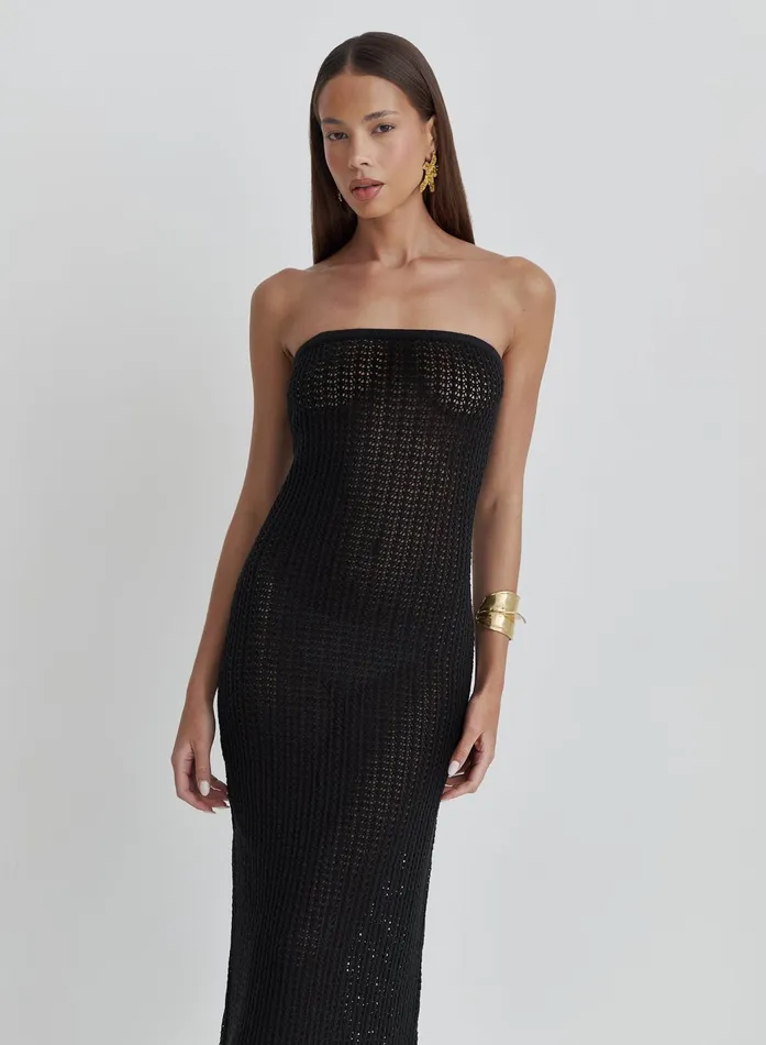 Women Black Knitted Bandeau Maxi Beach Dress Emily 4th and Reckless Knitwear