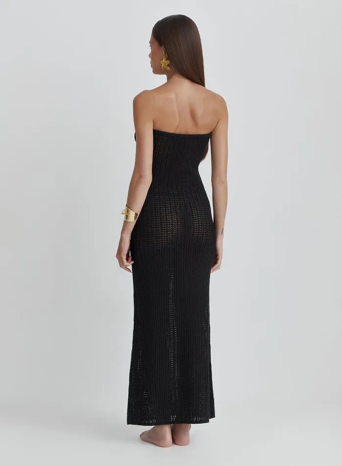 Women Black Knitted Bandeau Maxi Beach Dress Emily 4th and Reckless Knitwear