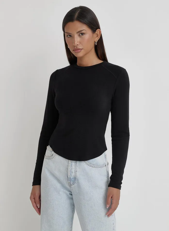 Women Black Long Sleeve Jersey Top Hailee 4th and Reckless Athleisure
