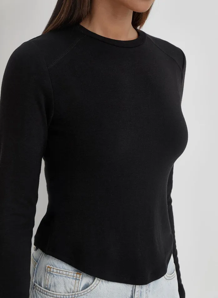 Women Black Long Sleeve Jersey Top Hailee 4th and Reckless Athleisure